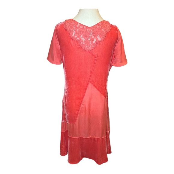 Sundance Rosalind Silk Dress Lace Velvet Sz 6 Coral Orange Geometric Bohemian - Picture 6 of 8